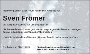 Traueranzeige von Sven Frömer von Schwäbische Post