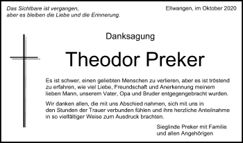 Traueranzeige von Theodor Preker von Schwäbische Post