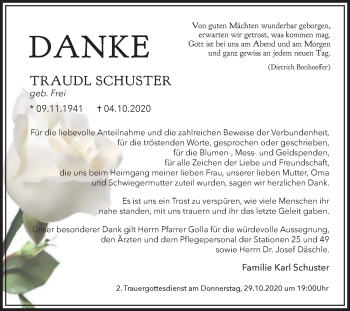Traueranzeige von Traudl Schuster von Schwäbische Post