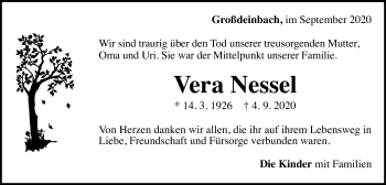 Traueranzeige von Vera Nessel von Gmünder Tagespost