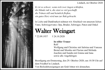 Traueranzeige von Walter Weingart von Gmünder Tagespost