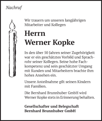 Traueranzeige von Werner Kopke von Schwäbische Post