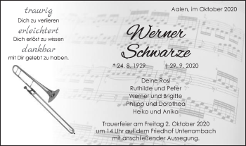 Traueranzeige von Werner Schwarze von Schwäbische Post