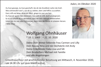 Traueranzeige von Wolfgang Ohnhäuser von Schwäbische Post
