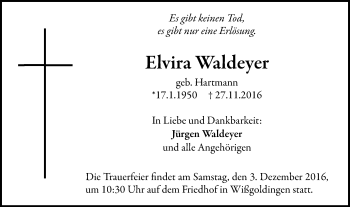 Traueranzeige von Elvira Waldeyer von Gmünder Tagespost