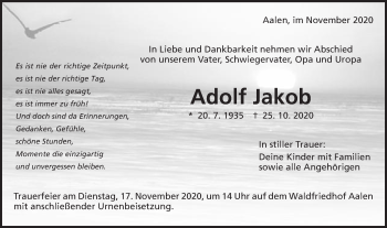 Traueranzeige von Adolf Jakob von Schwäbische Post