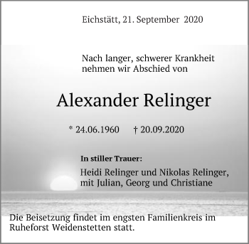 Traueranzeige von Alexander Relinger von Gmünder Tagespost