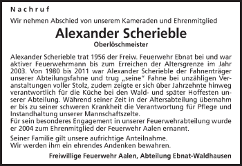 Traueranzeige von Alexander Scherieble von Schwäbische Post