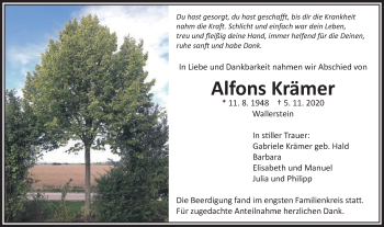 Traueranzeige von Alfons Krämer von Schwäbische Post