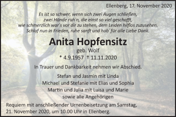 Traueranzeige von Anita Hopfensitz von Schwäbische Post