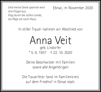 Traueranzeige von Anna Veit von Schwäbische Post