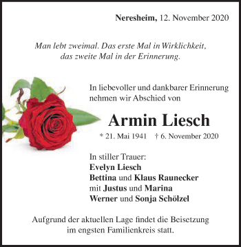 Traueranzeige von Armin Liesch von Schwäbische Post