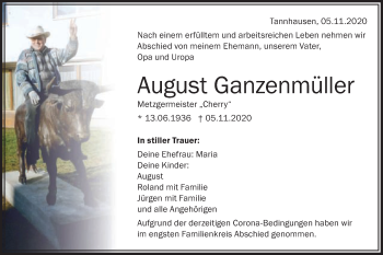 Traueranzeige von August Ganzenmüller von Schwäbische Post