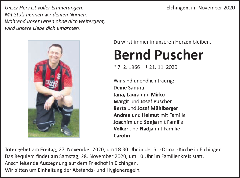  Traueranzeige für Bernd Puscher vom 25.11.2020 aus Schwäbische Post