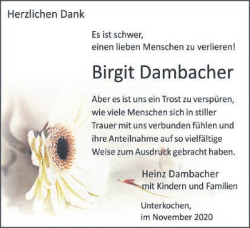 Traueranzeige von Birgit Dambacher von Schwäbische Post