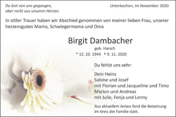 Traueranzeige von Birgit Dambacher von Schwäbische Post