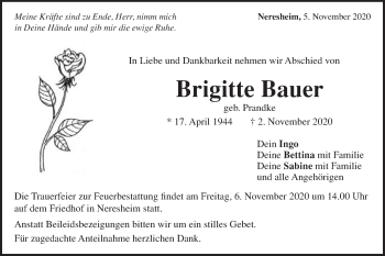 Traueranzeige von Brigitte Bauer von Schwäbische Post