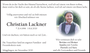 Traueranzeige von Christian Lackner von Gmünder Tagespost