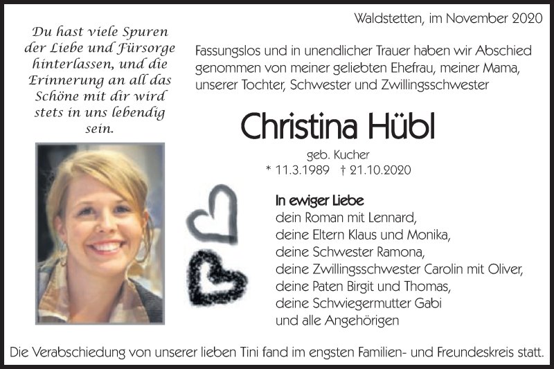  Traueranzeige für Christina Hübl vom 04.11.2020 aus Gmünder Tagespost
