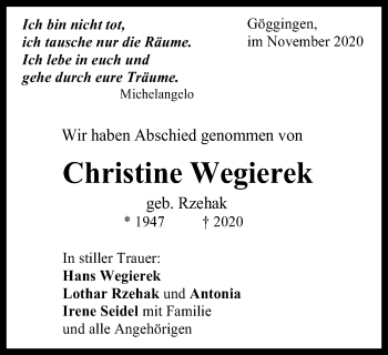 Traueranzeige von Christine Wegierek