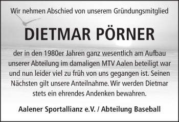 Traueranzeige von Dietmar Pörner von Schwäbische Post