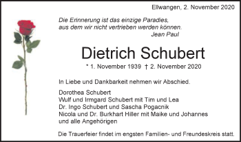 Traueranzeige von Dietrich Schubert