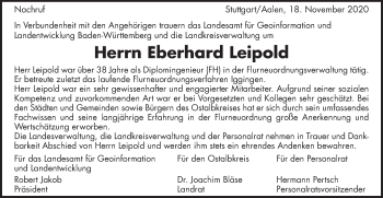 Traueranzeige von Eberhard Leipold von Schwäbische Post