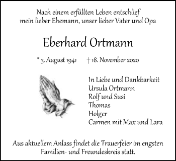 Traueranzeige von Eberhard Ortmann von Gmünder Tagespost