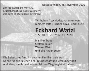 Traueranzeige von Eckhard Watzl von Schwäbische Post