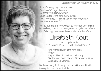 Traueranzeige von Elisabeth Kout