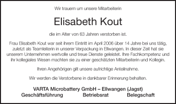 Traueranzeige von Elisabeth Kout