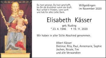 Traueranzeige von Elisabeth Kässer von Gmünder Tagespost