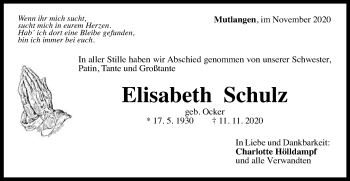 Traueranzeige von Elisabeth Schulz von Gmünder Tagespost