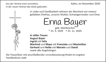 Traueranzeige von Erna Bayer von Schwäbische Post