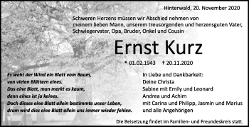 Traueranzeige von Ernst Kurz von Schwäbische Post