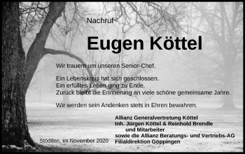 Traueranzeige von Eugen Köttel von Schwäbische Post