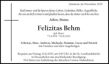 Traueranzeige von Felizitas Behm von Gmünder Tagespost