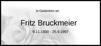 Traueranzeige von Fritz Bruckmeier von Schwäbische Post