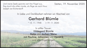 Traueranzeige von Gerhard Blümle von Schwäbische Post