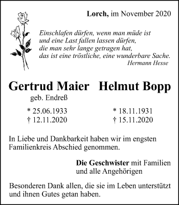 Traueranzeige von Gertrud und Helmut   von Schwäbische Post