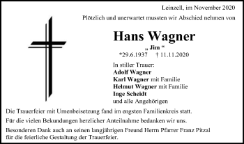 Traueranzeige von Hans Wagner von Gmünder Tagespost