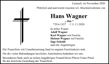 Traueranzeige von Hans Wagner