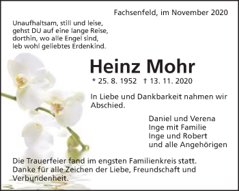 Traueranzeige von Heinz Mohr von Schwäbische Post