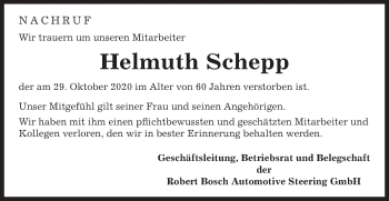Traueranzeige von Helmuth Schepp von Gmünder Tagespost