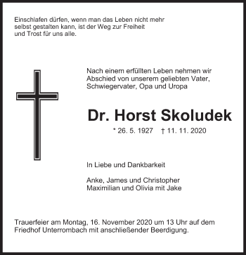 Traueranzeige von Horst Skoludek von Schwäbische Post