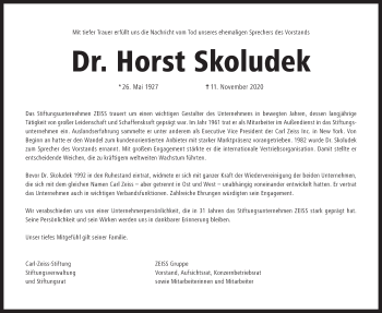 Traueranzeige von Horst Skoludek von Schwäbische Post