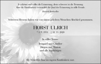 Traueranzeige von Horst Ulrich von Schwäbische Post