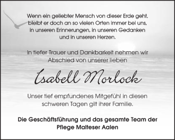 Traueranzeige von Isabell Morlock von Schwäbische Post