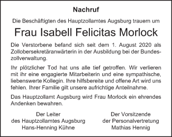 Traueranzeige von Isabell Felicitas Morlock von Schwäbische Post