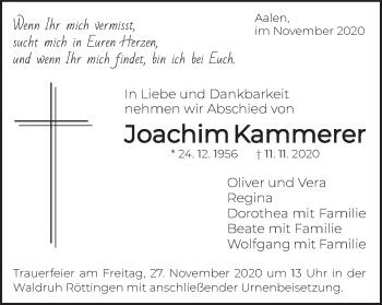Traueranzeige von Joachim Kammerer von Schwäbische Post